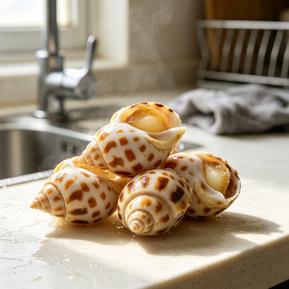 Fresh Spotted Sea Snails in Shell
